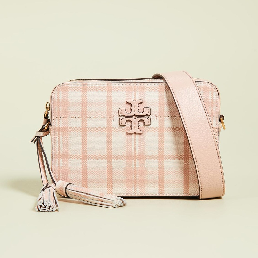 TORY BURCH MCGRAW PLAID LEATHER CAMERA BAG - PINK IN PINK CHECK IN PLAID - Picture 4 of 6